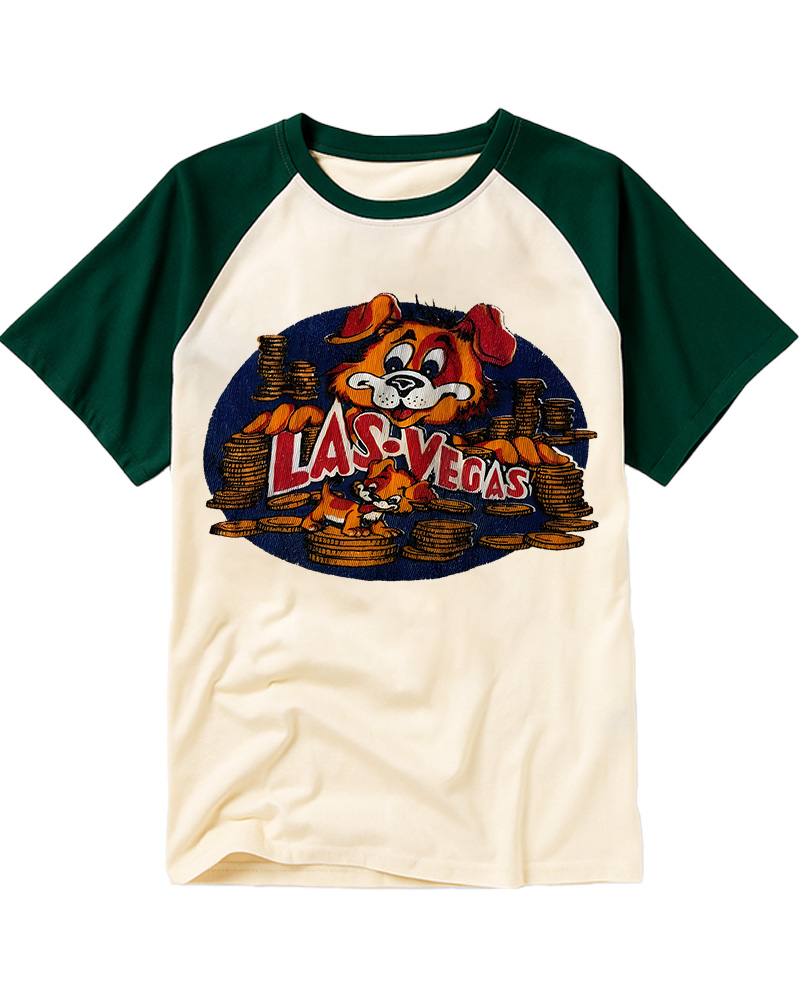 TheRetroTee 60s Las Vegas Dog Raglan Baseball T-Shirt