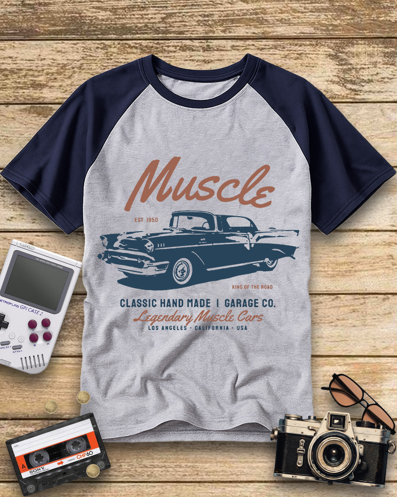 TheRetroTee Vintage Car Lovers Gift 1960s Raglan Baseball T-Shirt