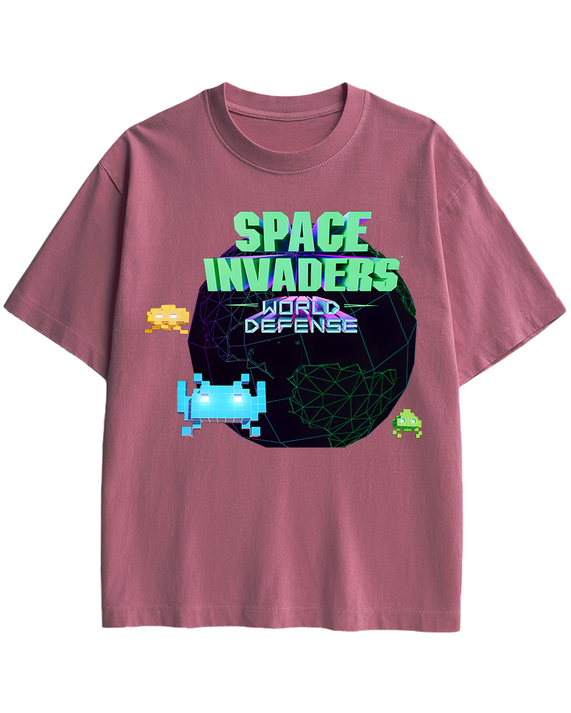 TheRetroTee SPACE INVADERS World Defense 1980s Cotton T-Shirt