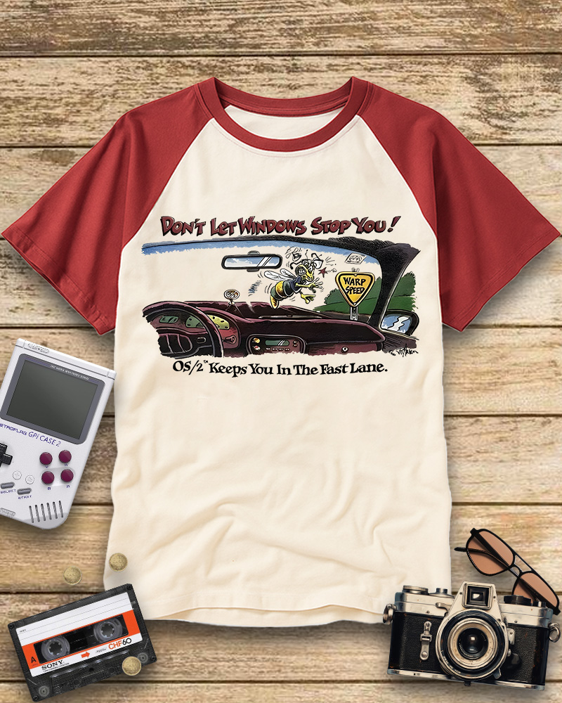 TheRetroTee Vintage OS2 Computer 1990s Raglan Baseball T-Shirt