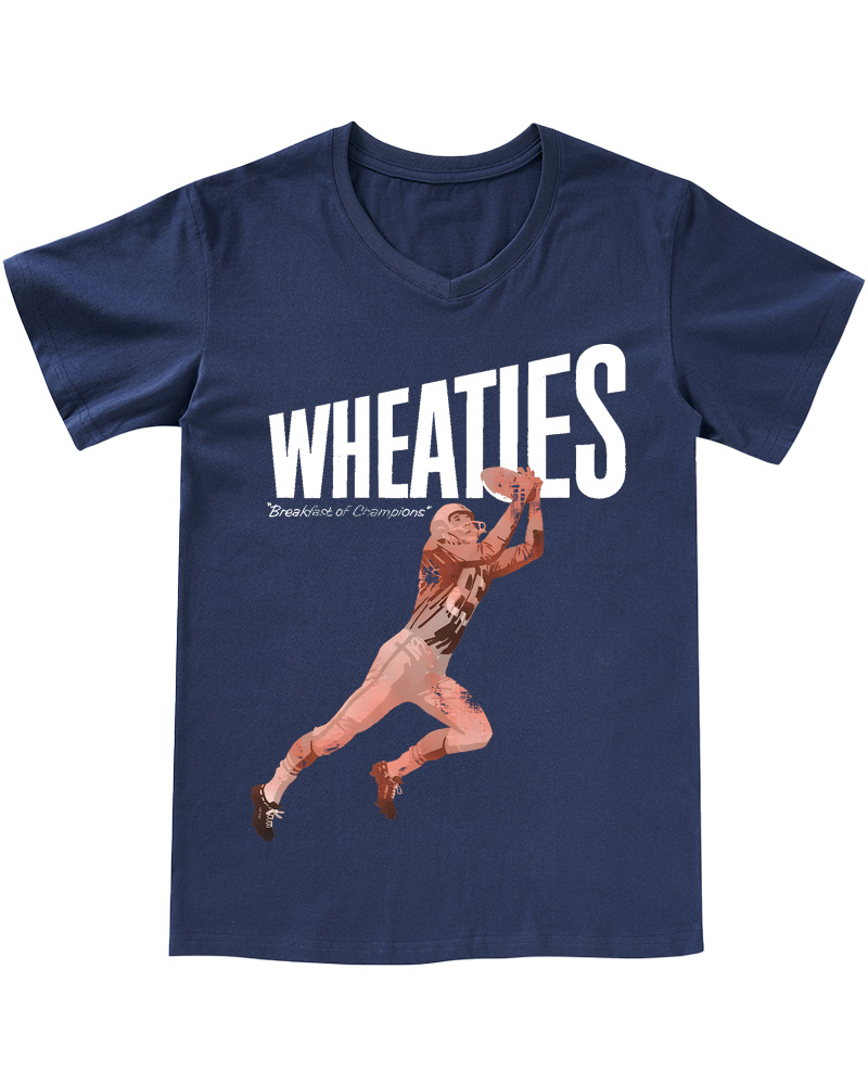 TheRetroTee Wheaties Breakfast of Champions Football Player 1970s V-neck T-Shirt