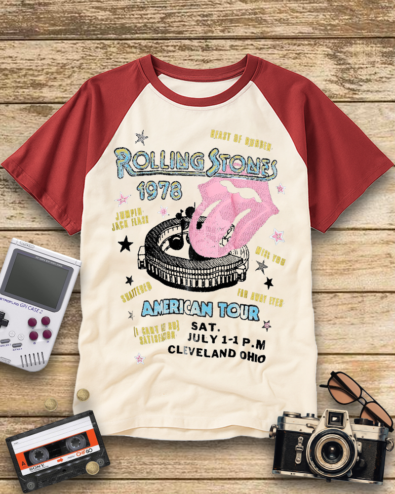 TheRetroTee Rolling Stone 1978 American Tour Nostalgic Raglan Baseball T-Shirt