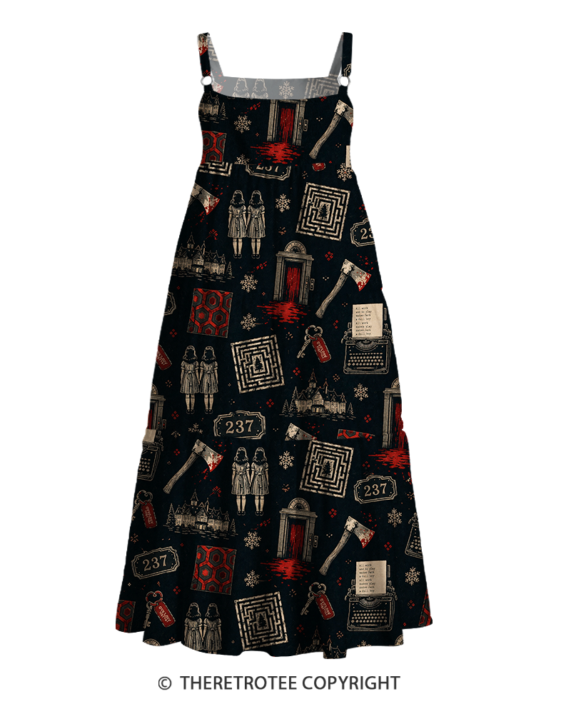 TheRetroTee Vintage Horror Haunted Hotel Dark Graphic Strappy Maxi Dress