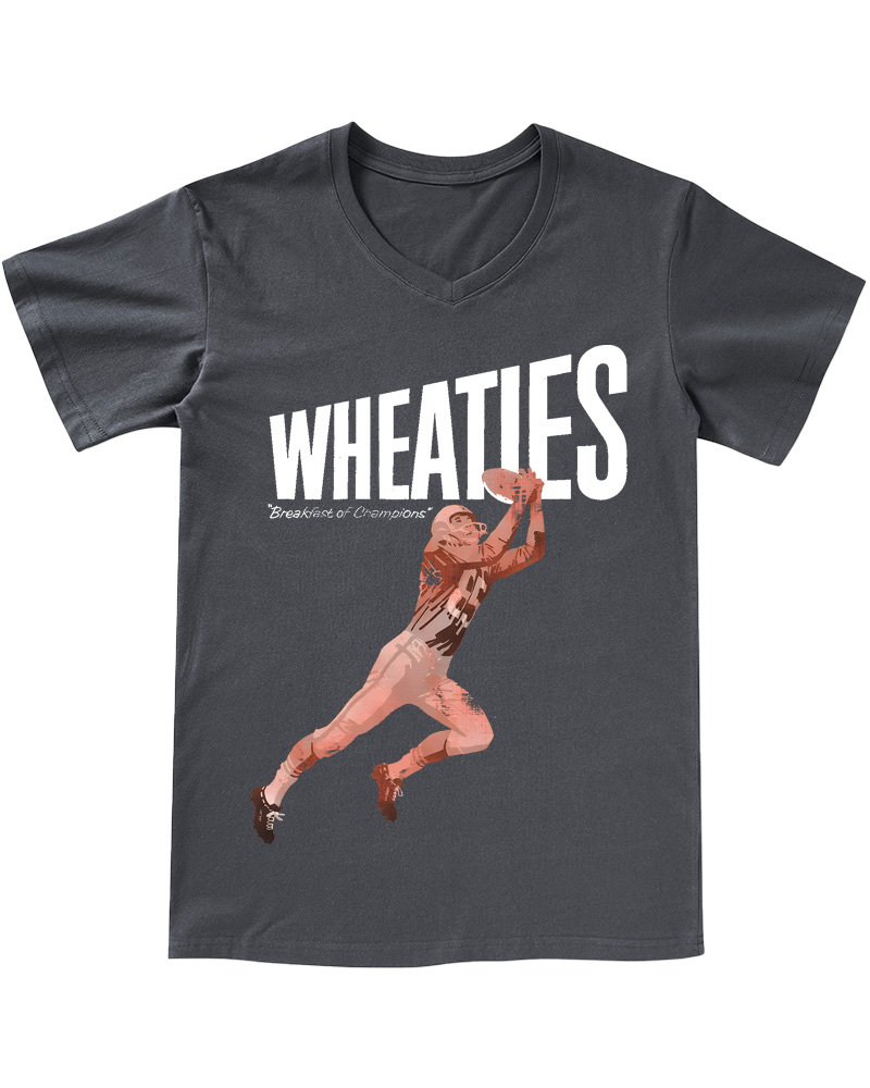 TheRetroTee Wheaties Breakfast of Champions Football Player 1970s V-neck T-Shirt