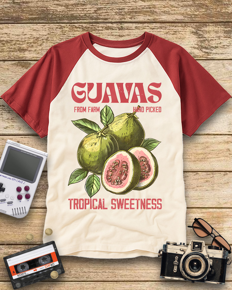 TheRetroTee Exotic Fruit Lover 1960s Raglan Baseball T-Shirt