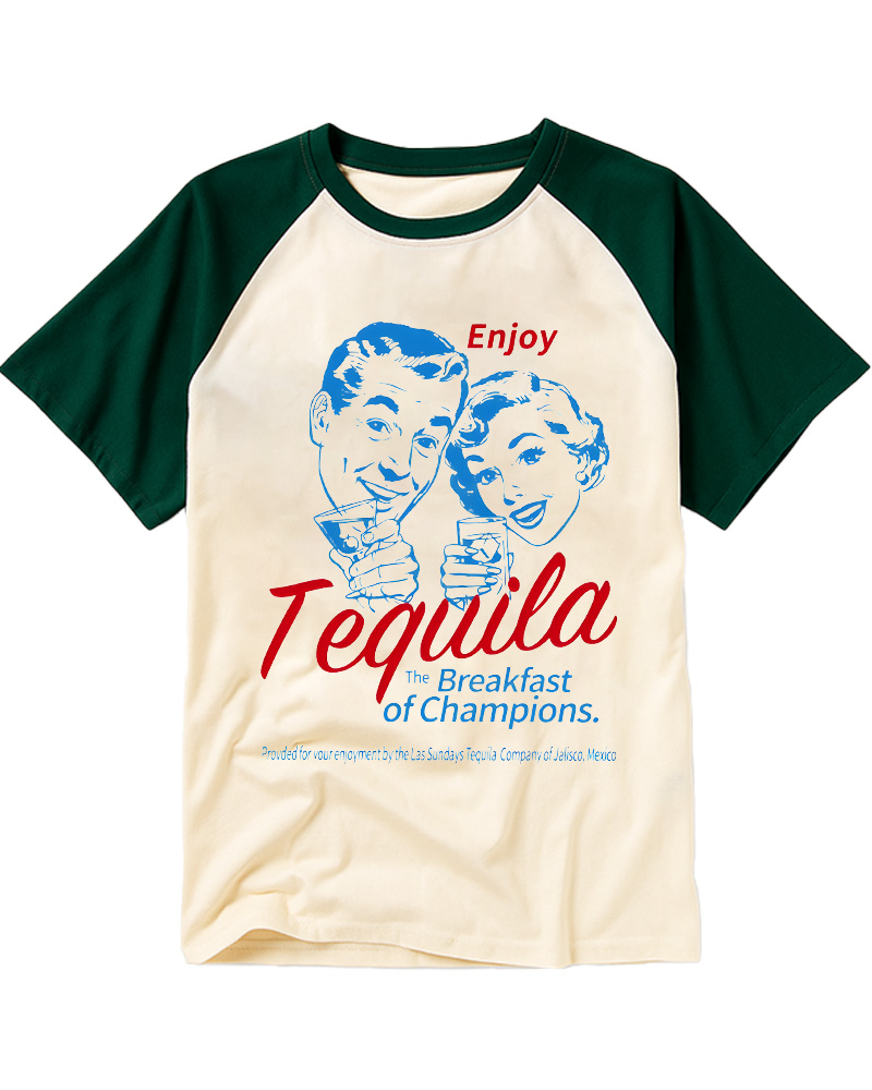 TheRetroTee Enjoy Tequila The Breakfast Of Champions 1950s Raglan Baseball T-Shirt