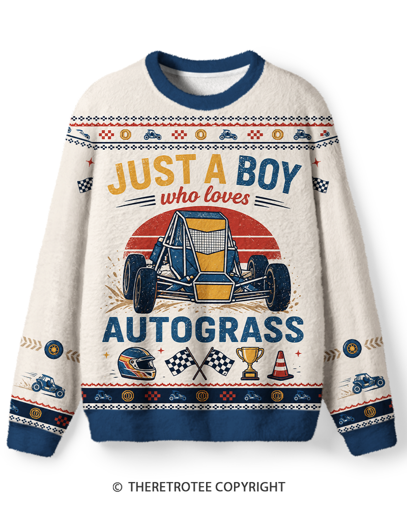TheRetroTee Just A Boy Who Loves Autograss 1990s Sweater