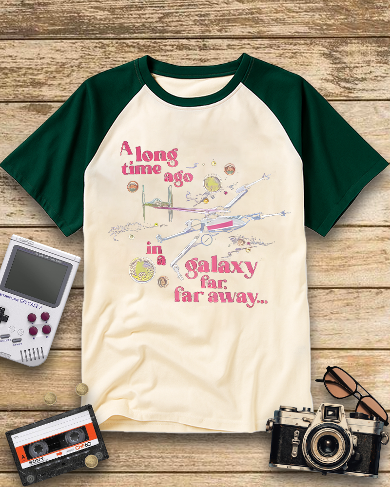 TheRetroTee A Long Time Ago In A Galaxy Far Far Away 1970s Raglan Baseball T-Shirt