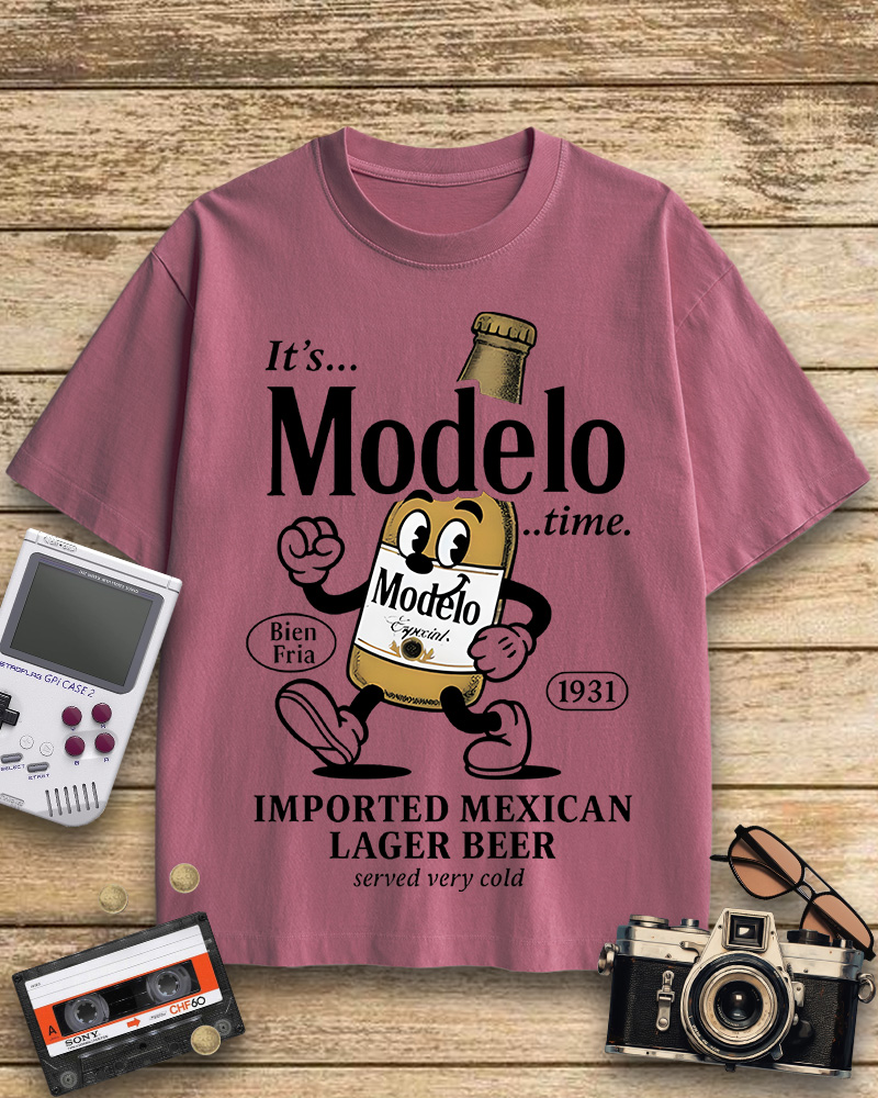 TheRetroTee Modelo Time Beer 1950s Cotton T-Shirt