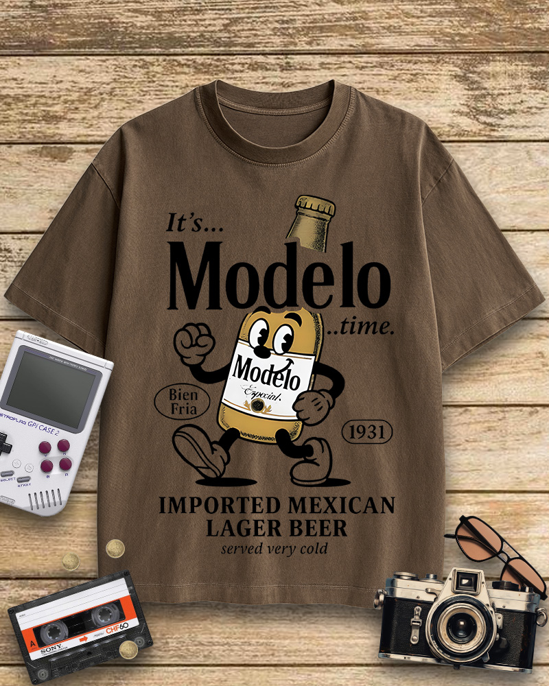 TheRetroTee Modelo Time Beer 1950s Cotton T-Shirt