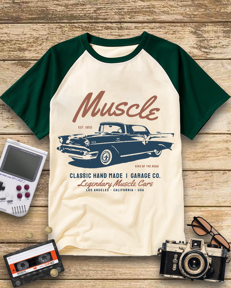 TheRetroTee Vintage Car Lovers Gift 1960s Raglan Baseball T-Shirt
