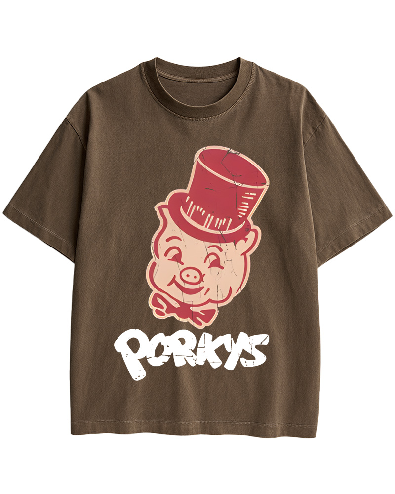 TheRetroTee Whimsical Pig 1960s Cotton T-Shirt