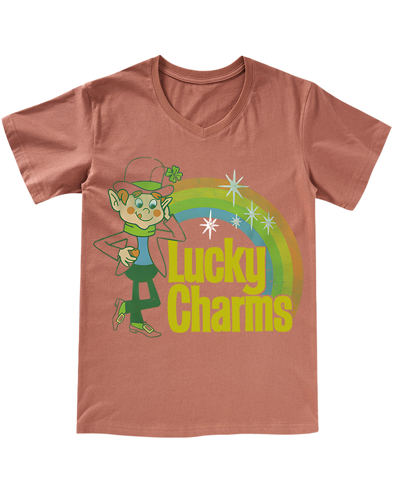 TheRetroTee Lucky Charms Retro Rainbow 1990s V-neck T-Shirt