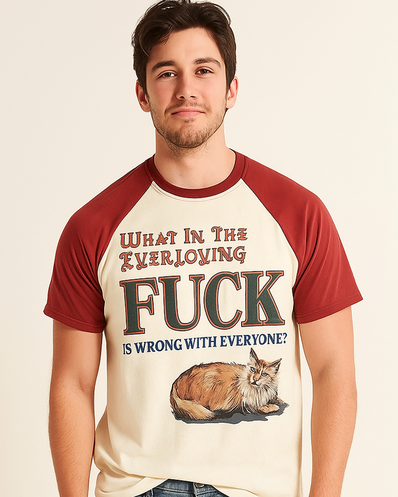 TheRetroTee What in the Everloving Fuck Is Wrong with Everyone 1970s Raglan Baseball T-Shirt