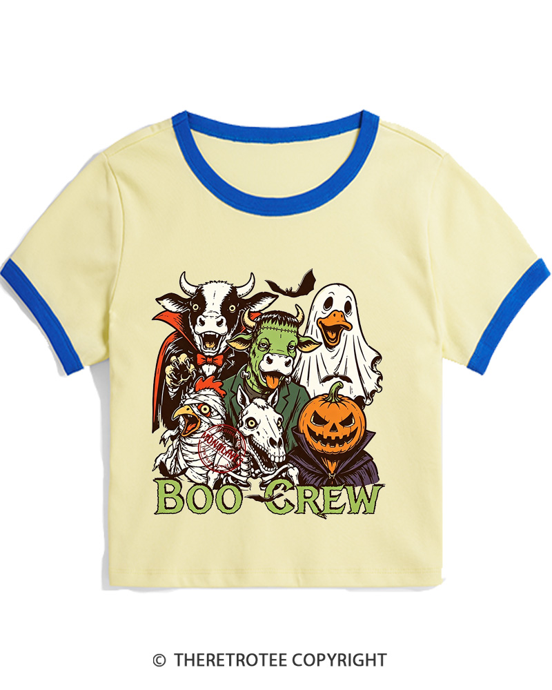 TheRetroTee Boo Crew 1970s Women Ringer T-shirt