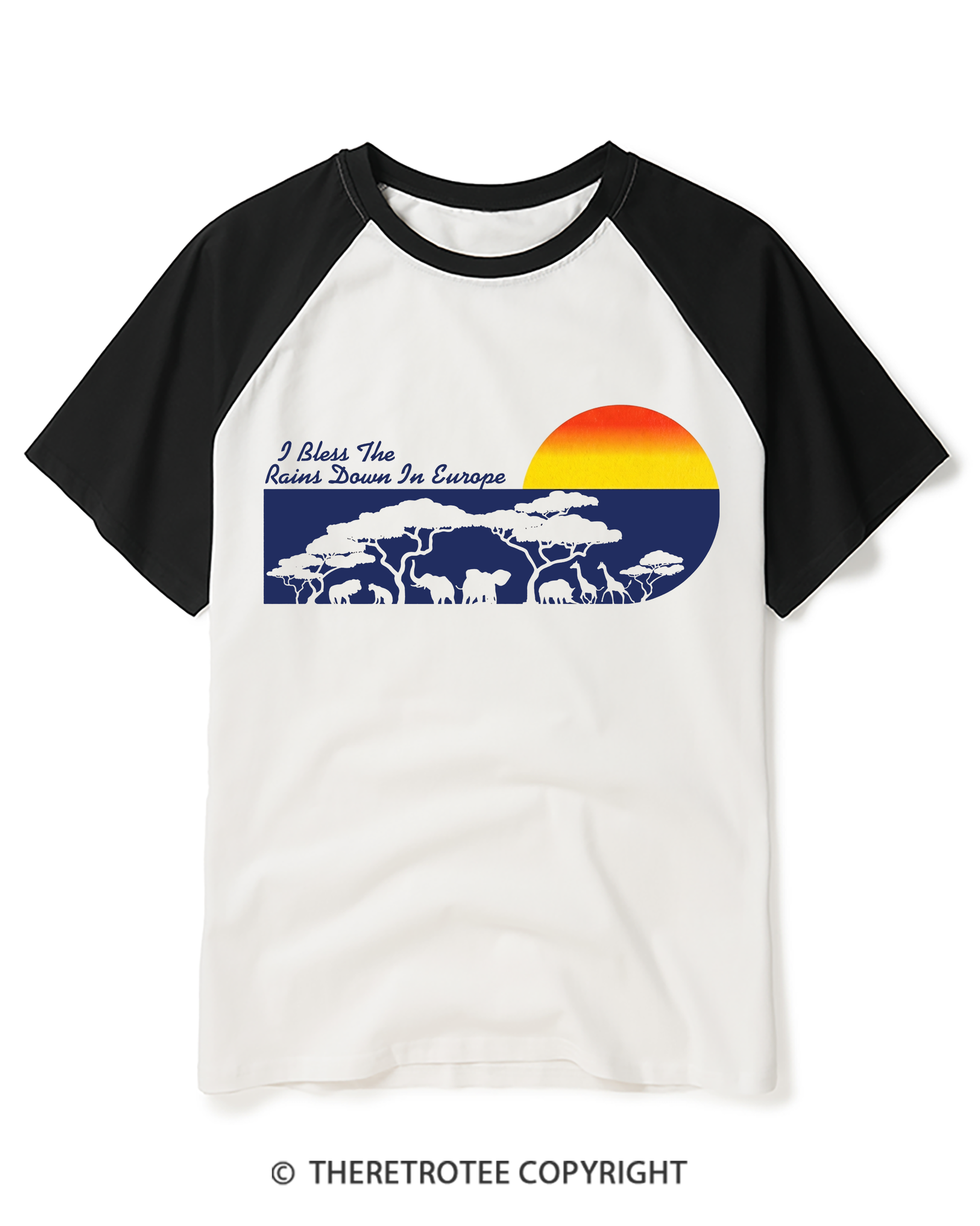 TheRetroTee I Bless The Rains Down In Europe Raglan Baseball T-Shirt