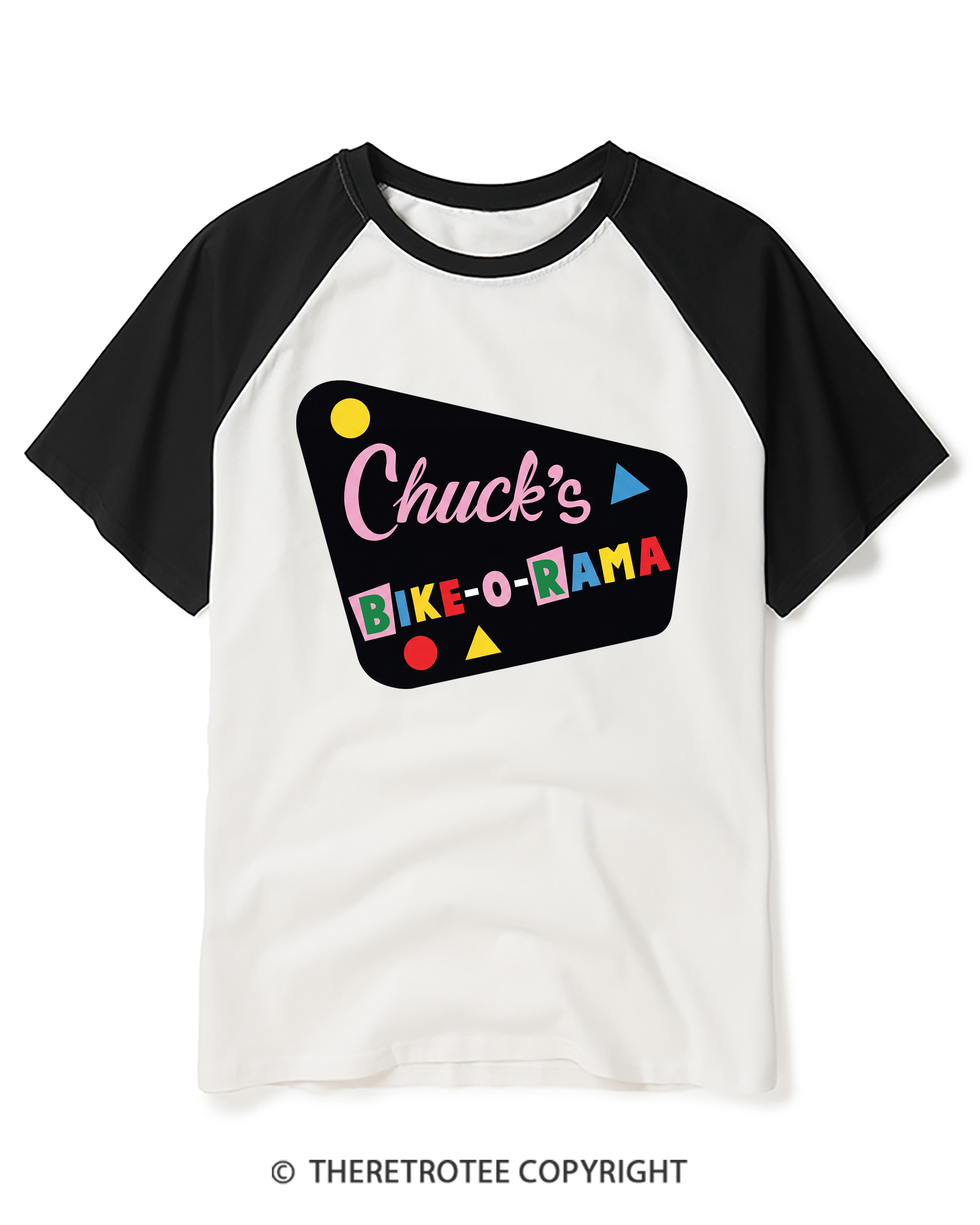 TheRetroTee Chuck’s Bike-O-Rama Raglan Baseball T-Shirt