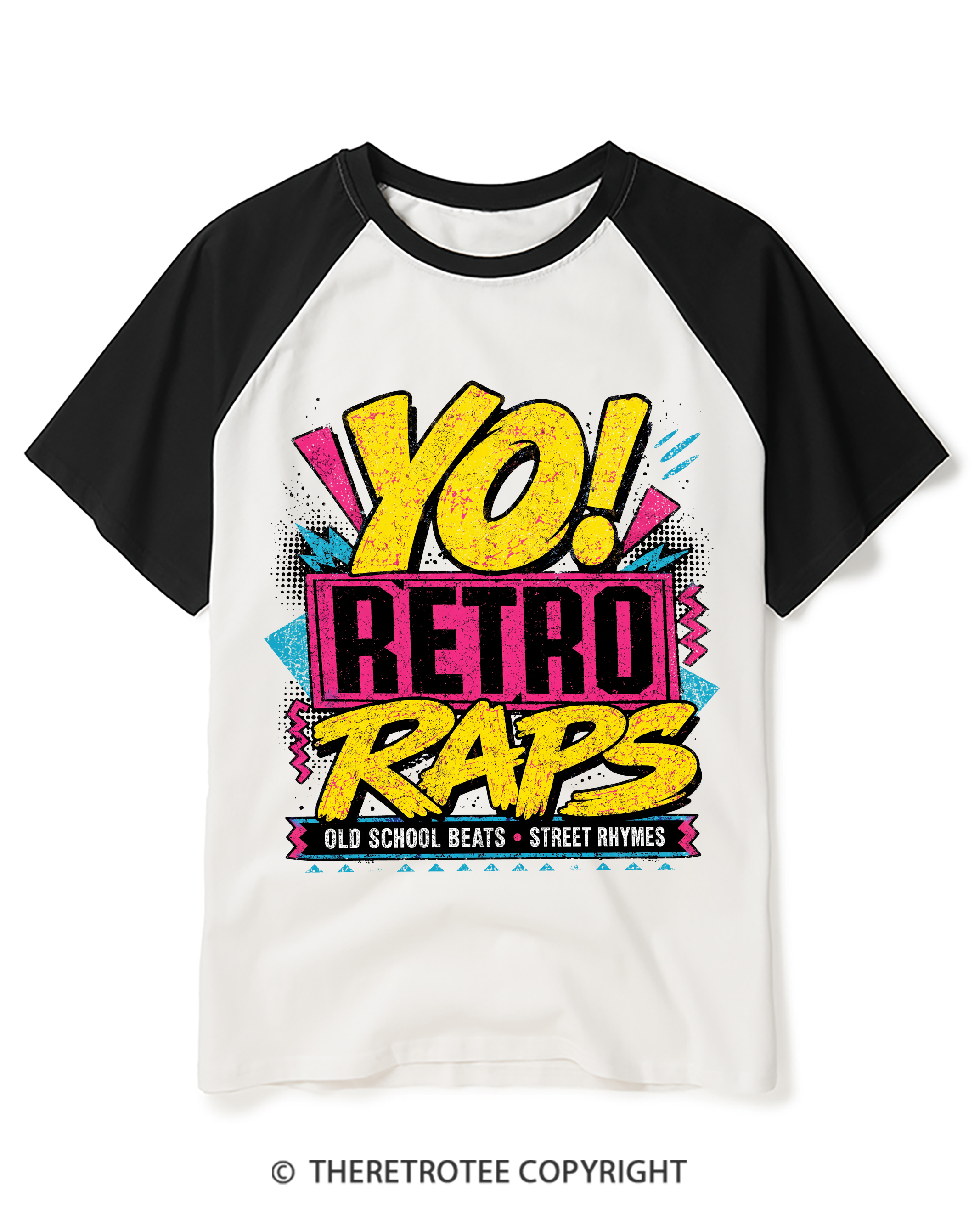 TheRetroTee Yo! Retro raps, Real Rhymes Raglan Baseball T-Shirt
