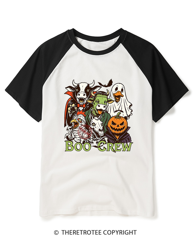 TheRetroTee Boo Crew 1970s Raglan Baseball T-Shirt