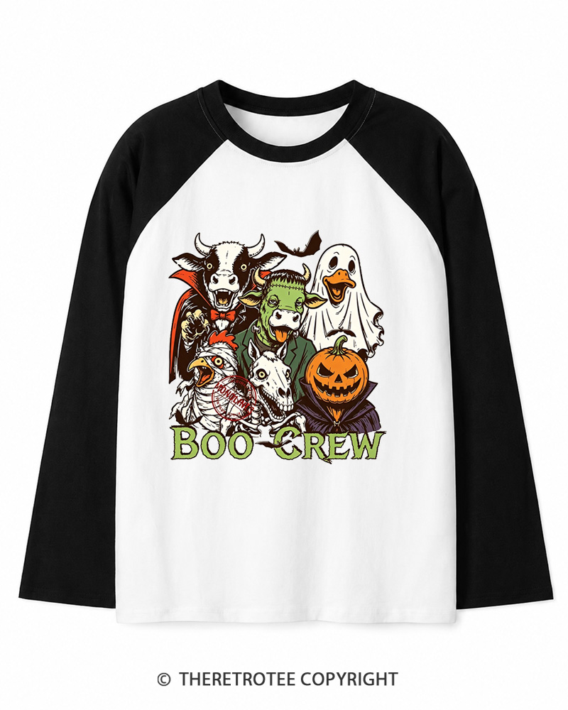 TheRetroTee Boo Crew 1970s Long Sleeve Raglan T-Shirt