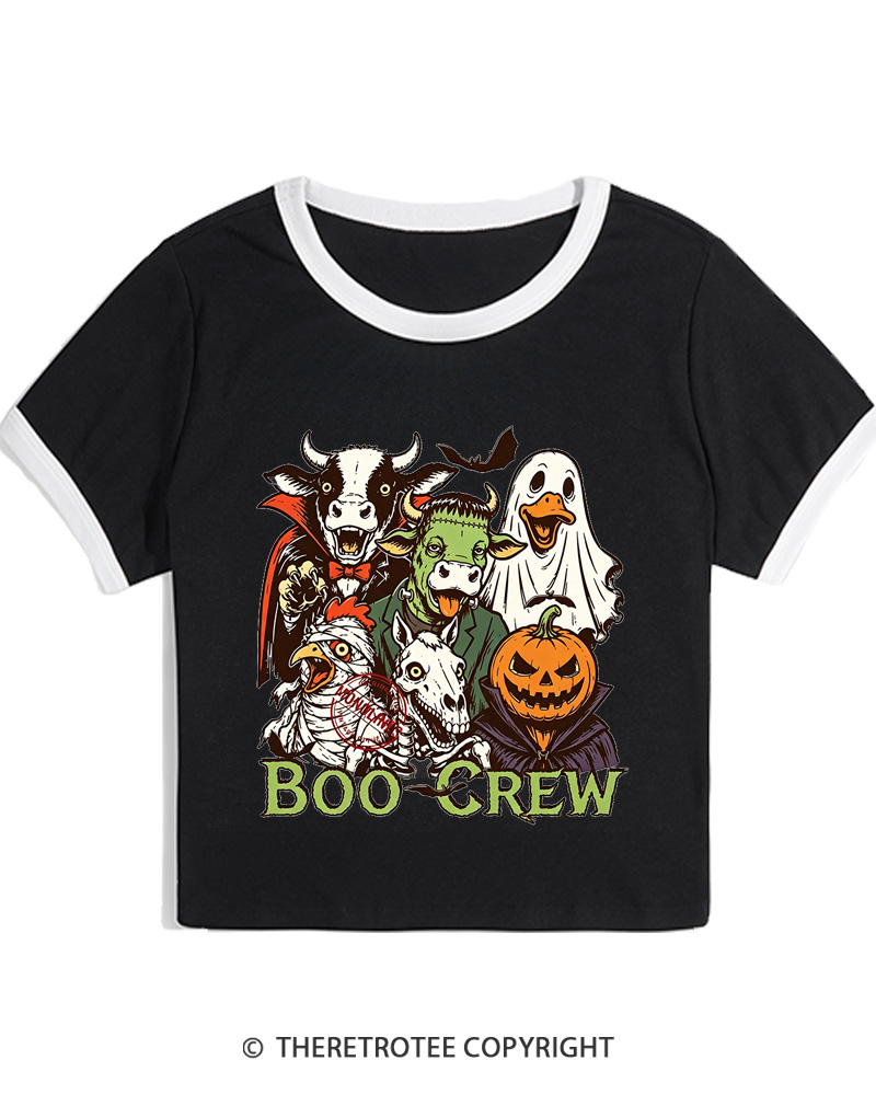 TheRetroTee Boo Crew 1970s Women Ringer T-shirt