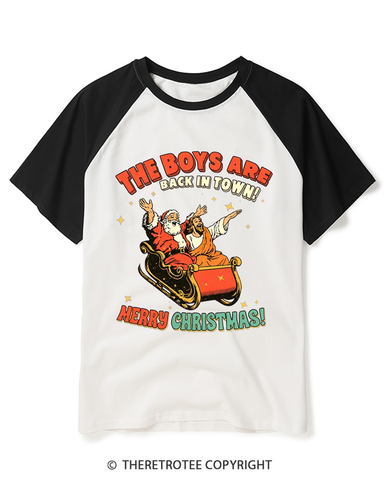 TheRetroTee The Boys Are Back In Town 1970s Raglan Baseball T-Shirt