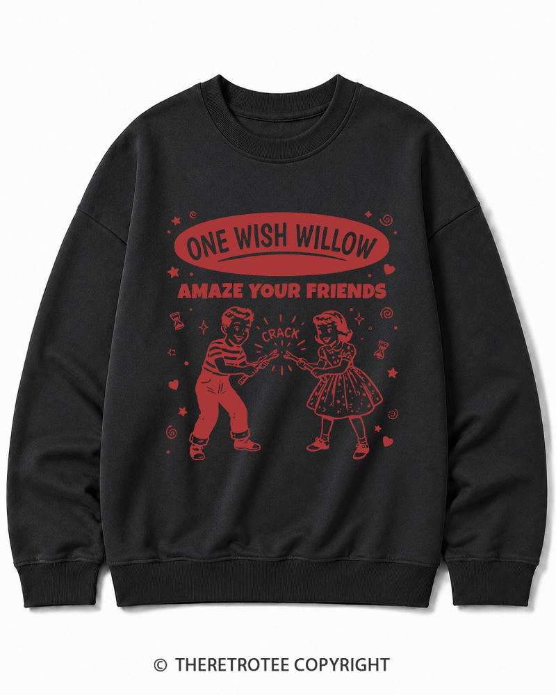 TheRetroTee One Wish Willow Vintage Halloween Cotton Sweatshirt