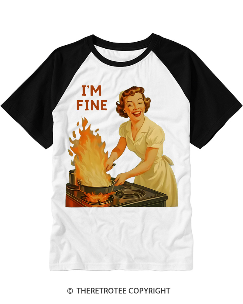 TheRetroTee I’m Fine 1950s Raglan Baseball T-Shirt