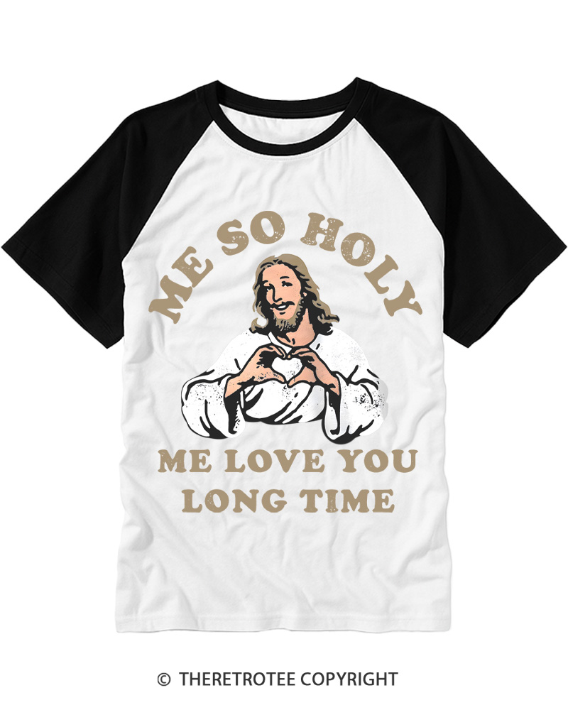 TheRetroTee Me So Holy Vintage Graphic Raglan Baseball T-Shirt