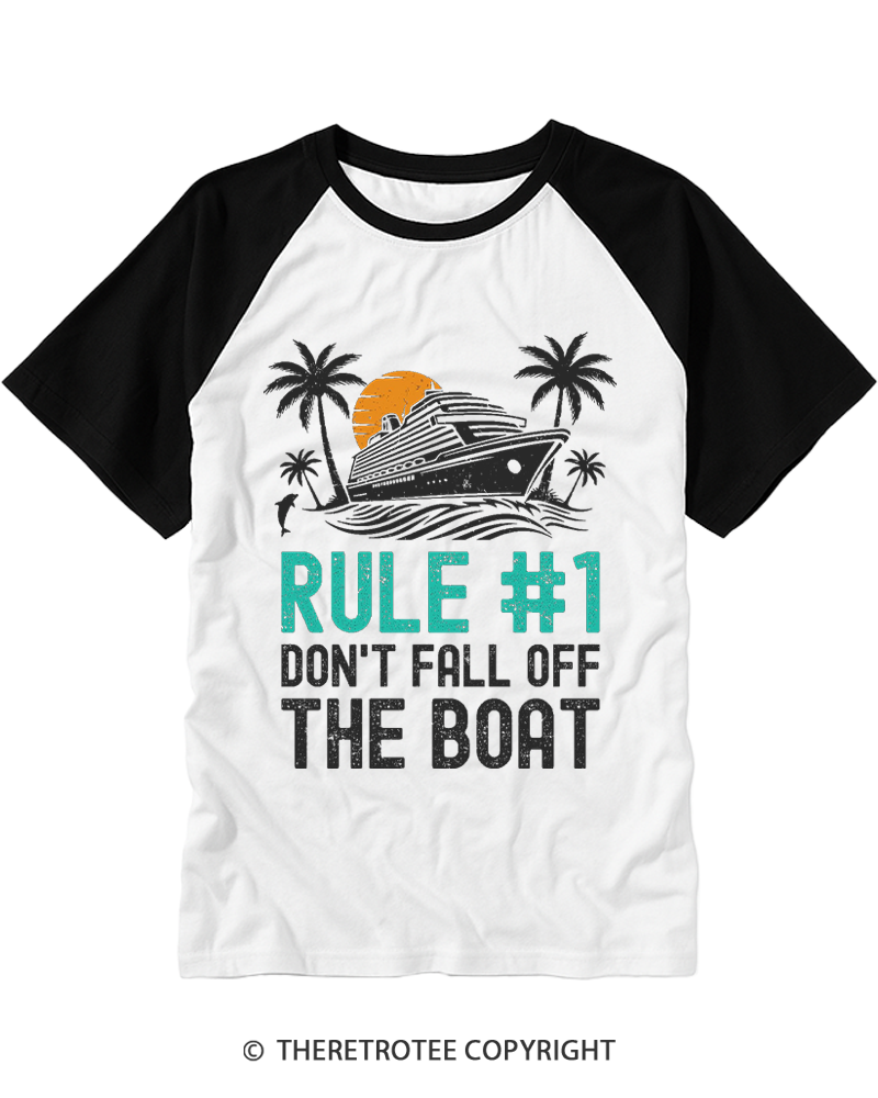 TheRetroTee Rule #1 Don't Fall Off The Boat 1980s Raglan Baseball T-Shirt