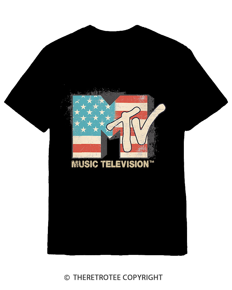 TheRetroTee American Flag Logo 1980s Cotton T-Shirt