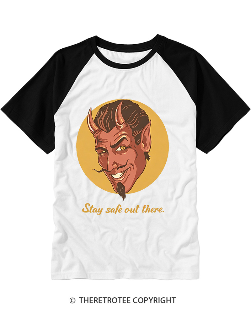 TheRetroTee Stay Safe Out There 1970s Raglan Baseball T-Shirt