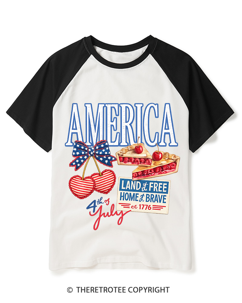 TheRetroTee Home of the Brave 1776 Raglan Baseball T-Shirt
