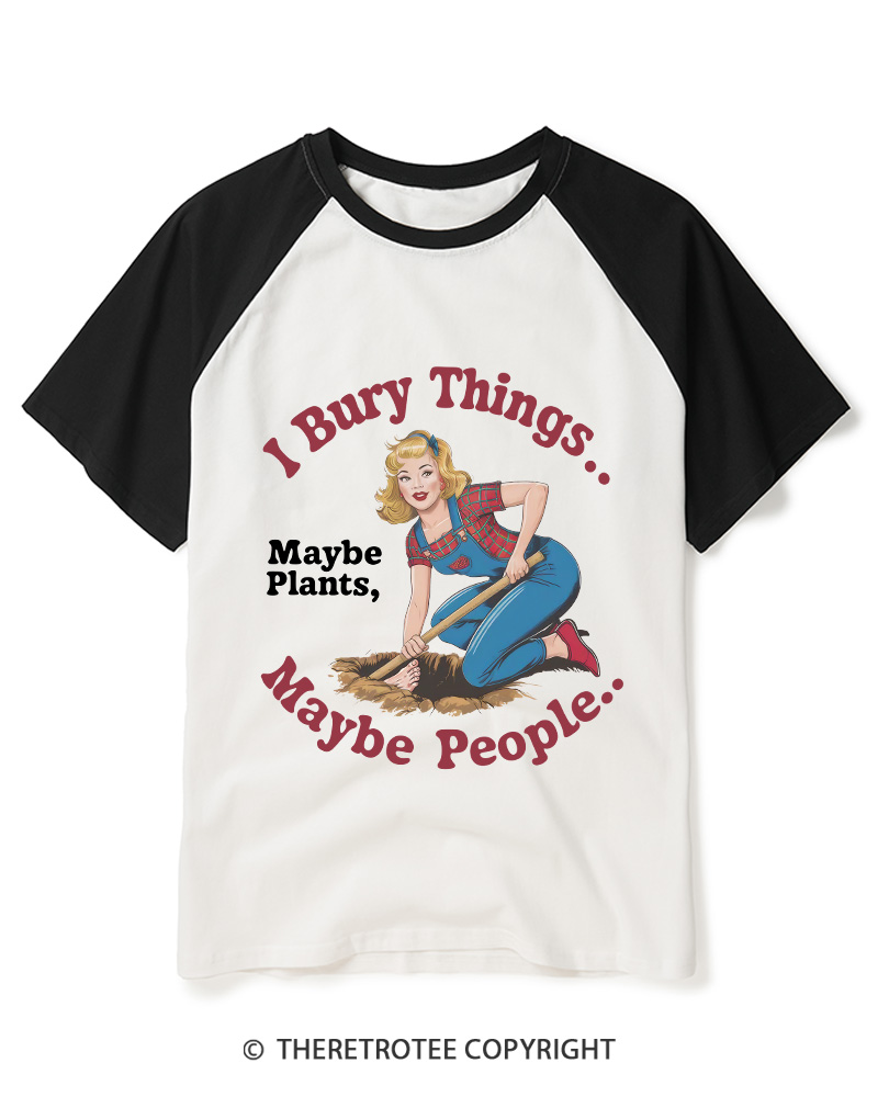 TheRetroTee I Bury Things 1970s Raglan Baseball T-Shirt