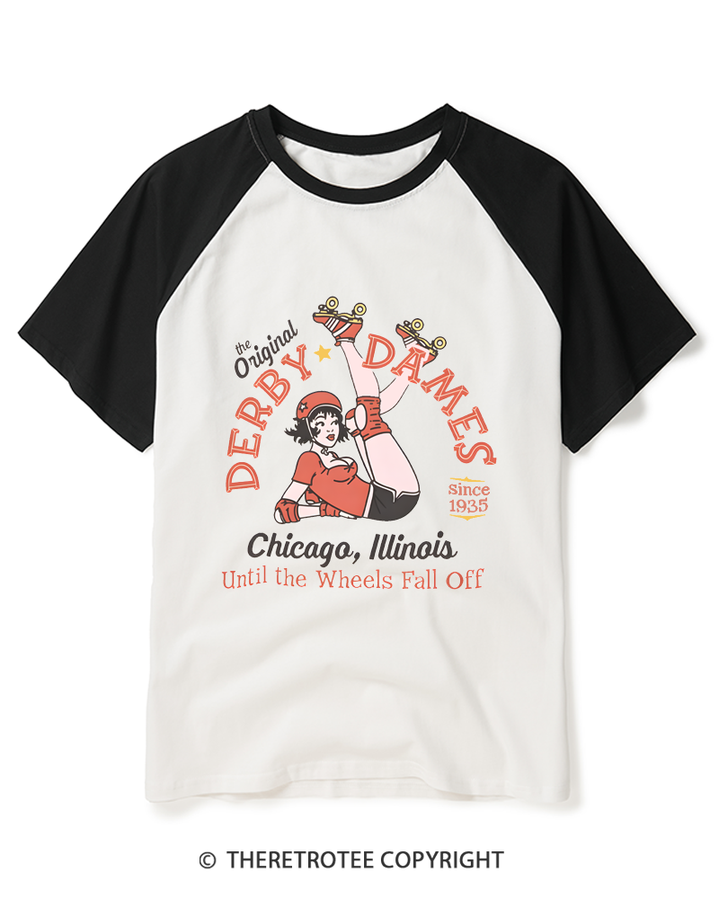 TheRetroTee Derby Dames 1935 Raglan Baseball T-Shirt