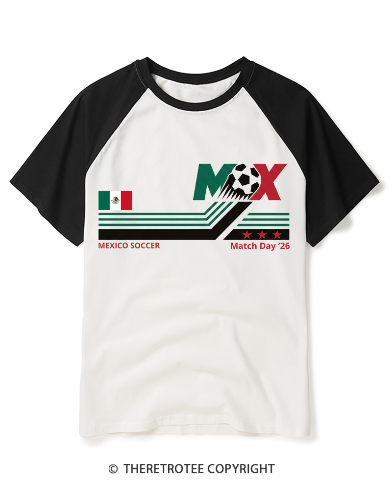 TheRetroTee Mexico Soccer World Vintage 1990s Raglan Baseball T-Shirt