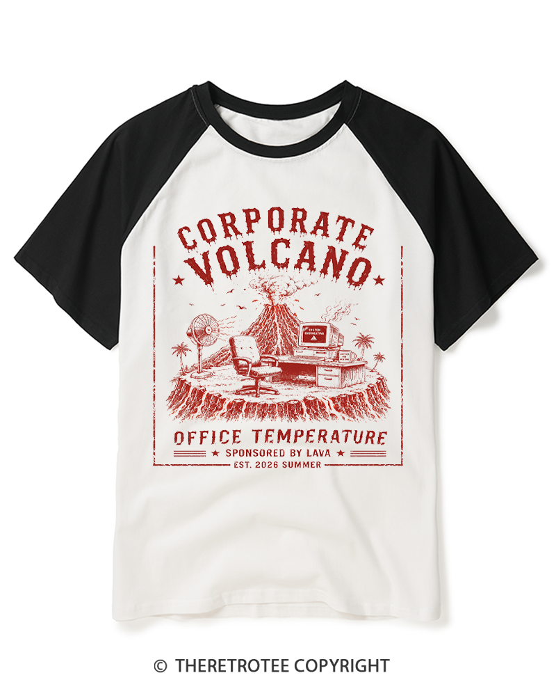 TheRetroTee Human Volcano 1970s Raglan Baseball T-Shirt