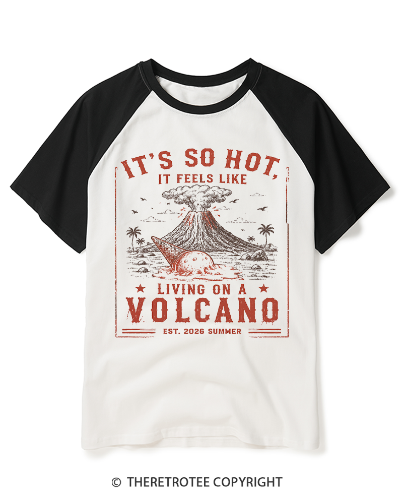 TheRetroTee It's So Hot Volcano Vintage Raglan Baseball T-Shirt