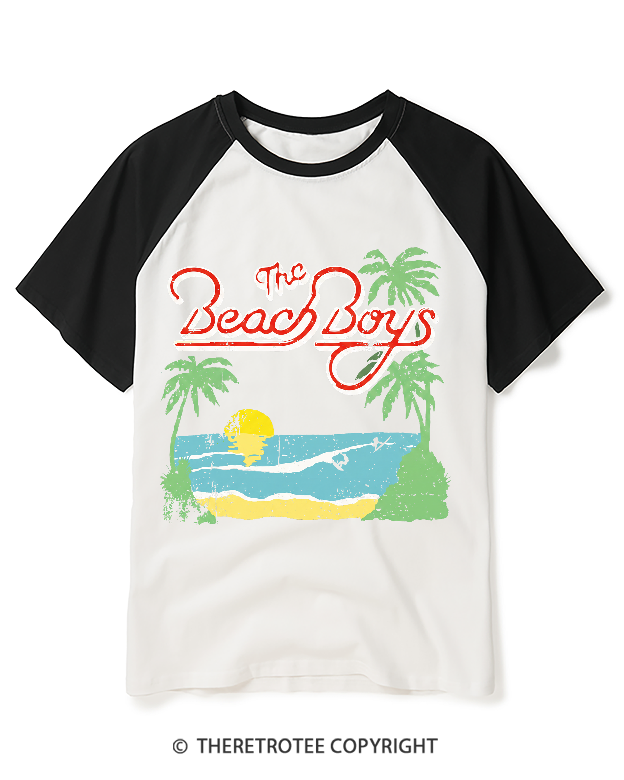 TheRetroTee The Beach Boys Vintage Surf Raglan Baseball T-Shirt