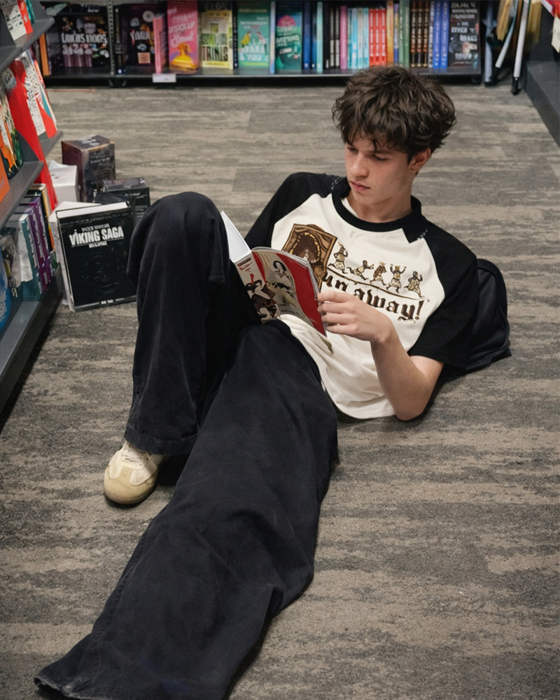 TheRetroTee Run Away 1970s Raglan Baseball T-Shirt