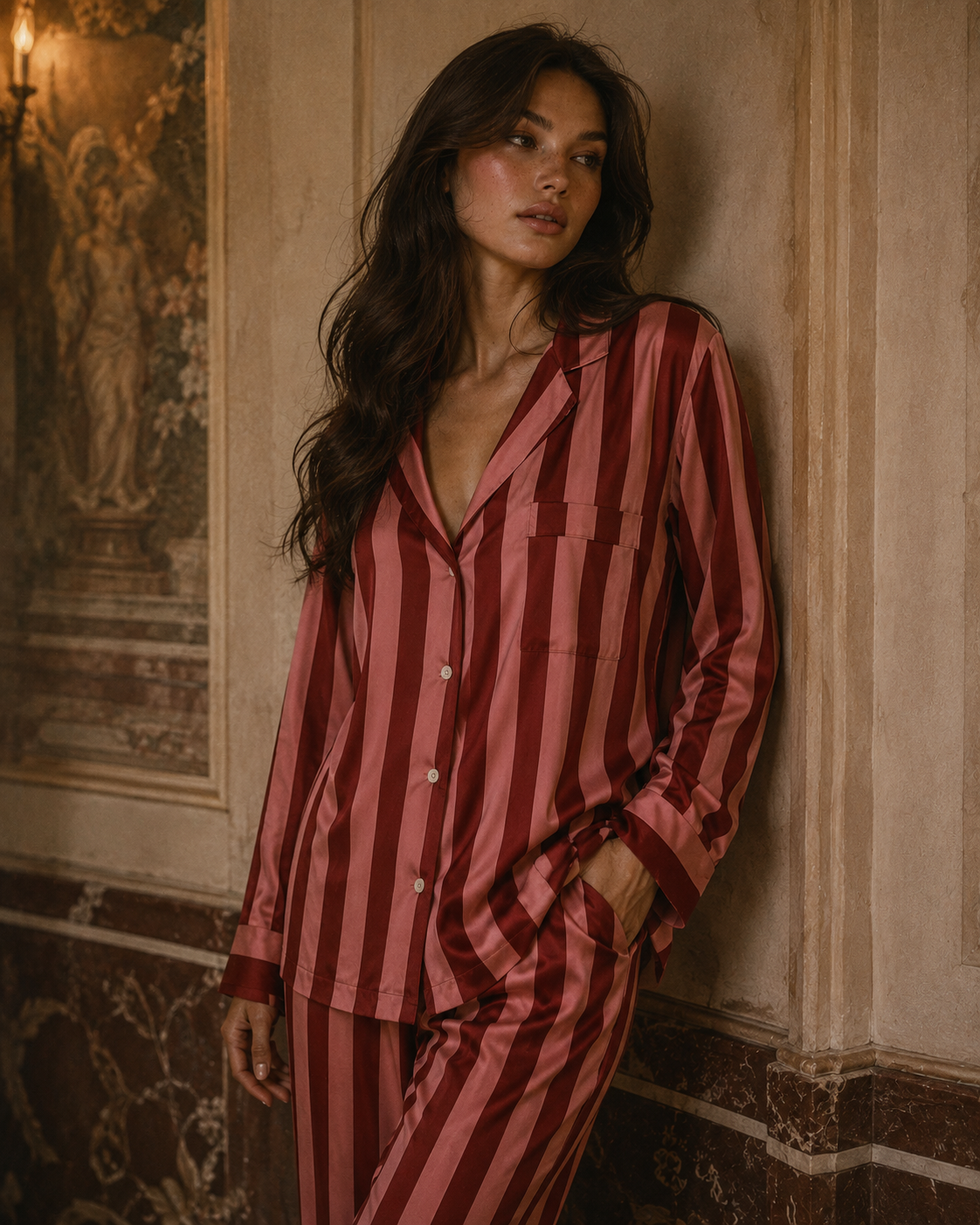 TheRetroTee Pink Red Candy Stripe Vintage Pajama Set