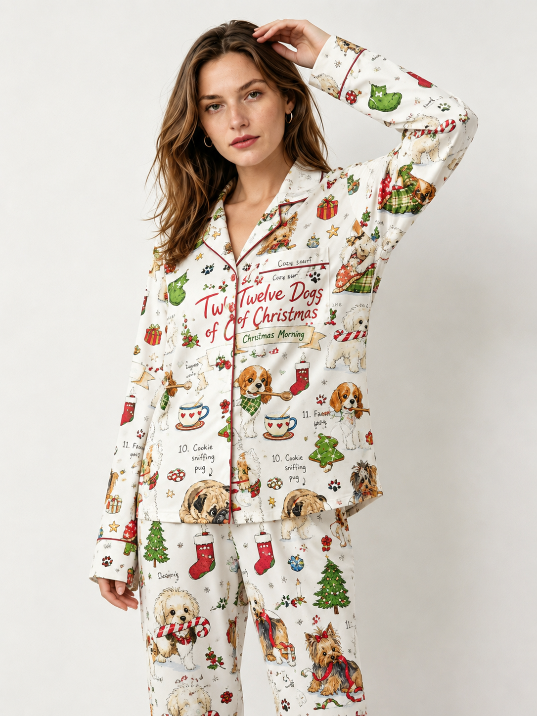 TheRetroTee Twelve Dogs of Christmas Vintage set Pajama Se
