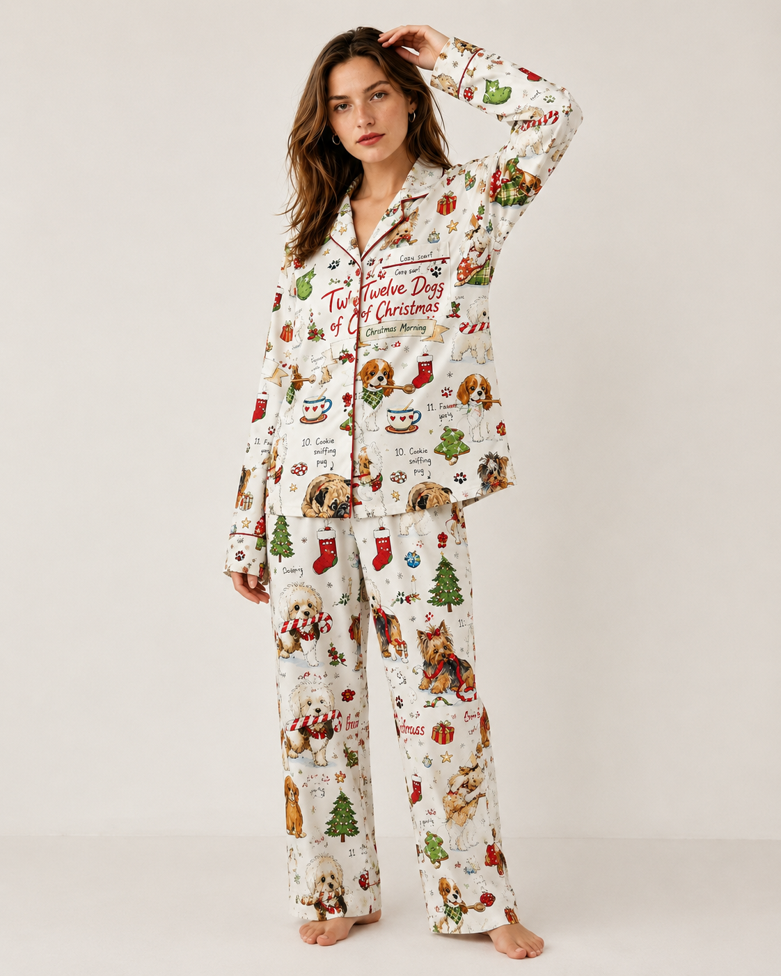 TheRetroTee Twelve Dogs of Christmas Vintage set Pajama Se
