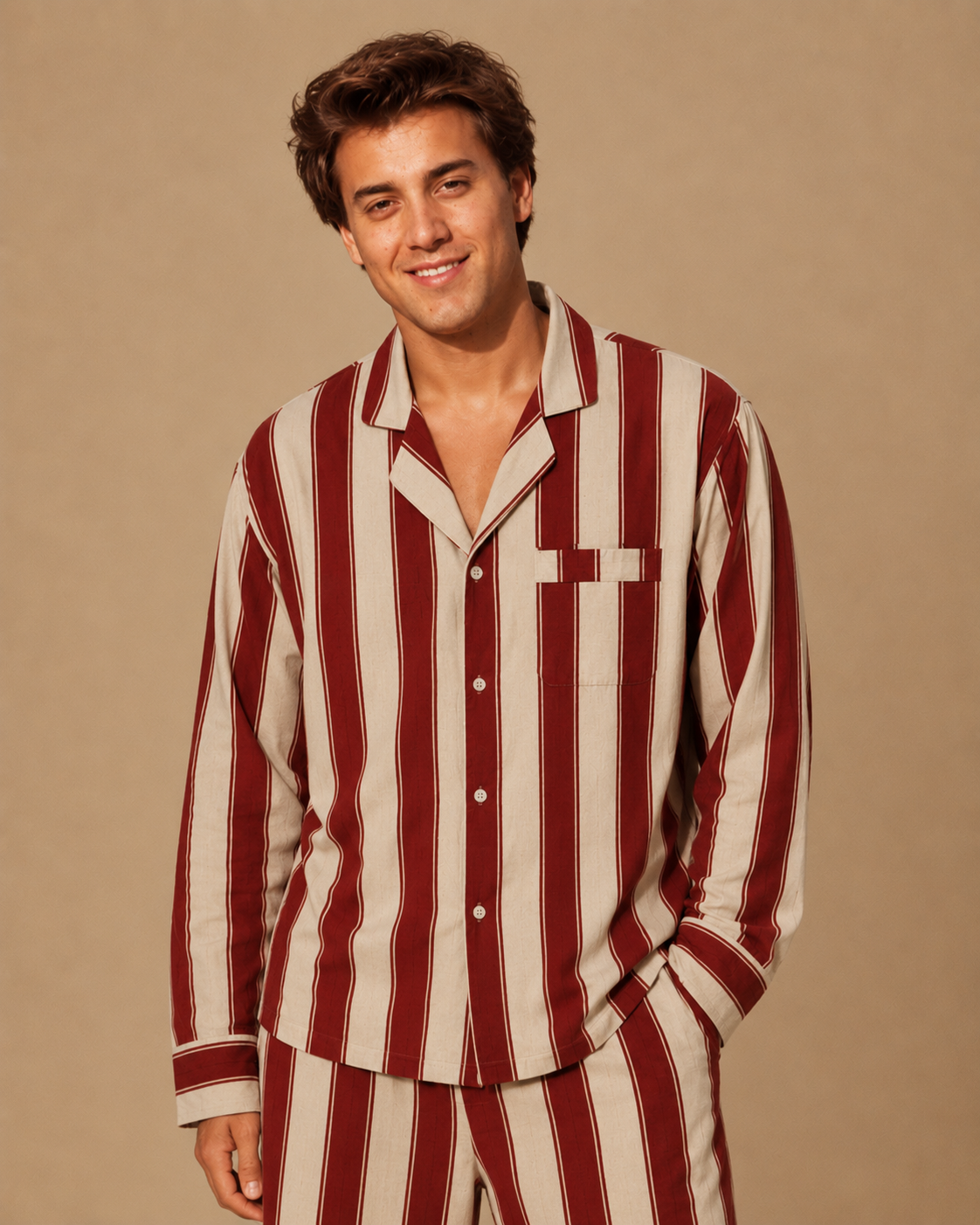 TheRetroTee Cream Crimson Stripe Vintage Pajama Set
