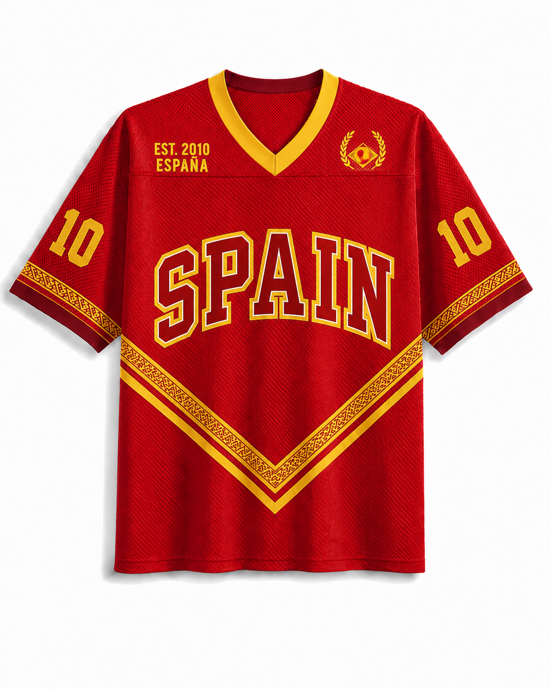 TheRetroTee Vintage Spain Classic Red & Gold Football Mesh Jersey