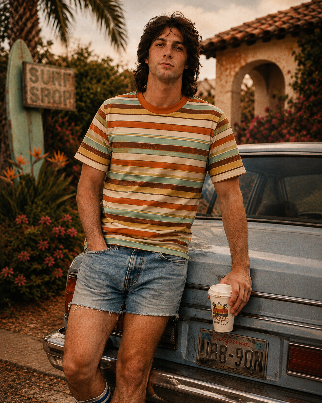 TheRetroTee 80s Retro Coastal Striped Ringer T-Shirt