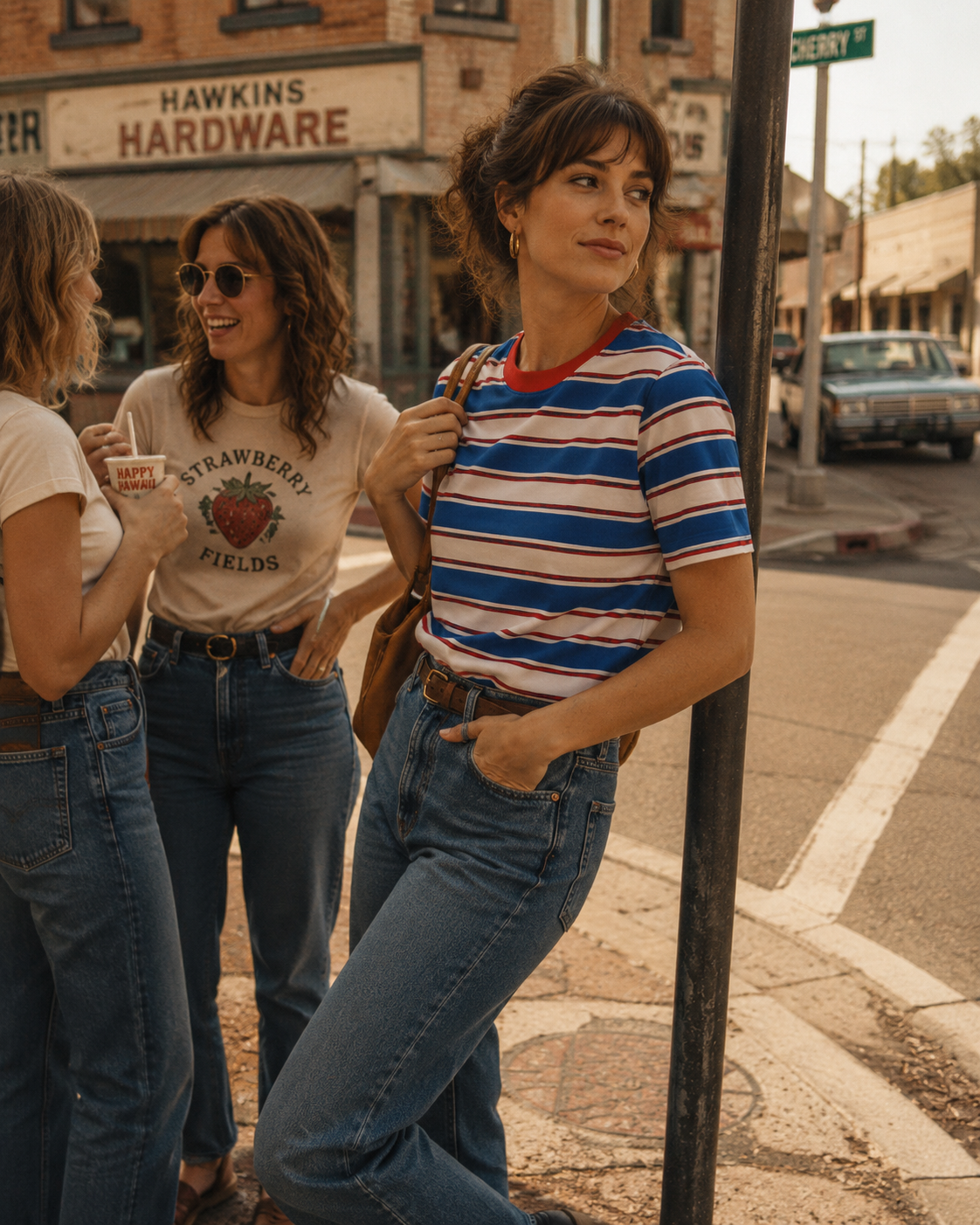 TheRetroTee 80s Retro Coastal Striped Ringer T-Shirt