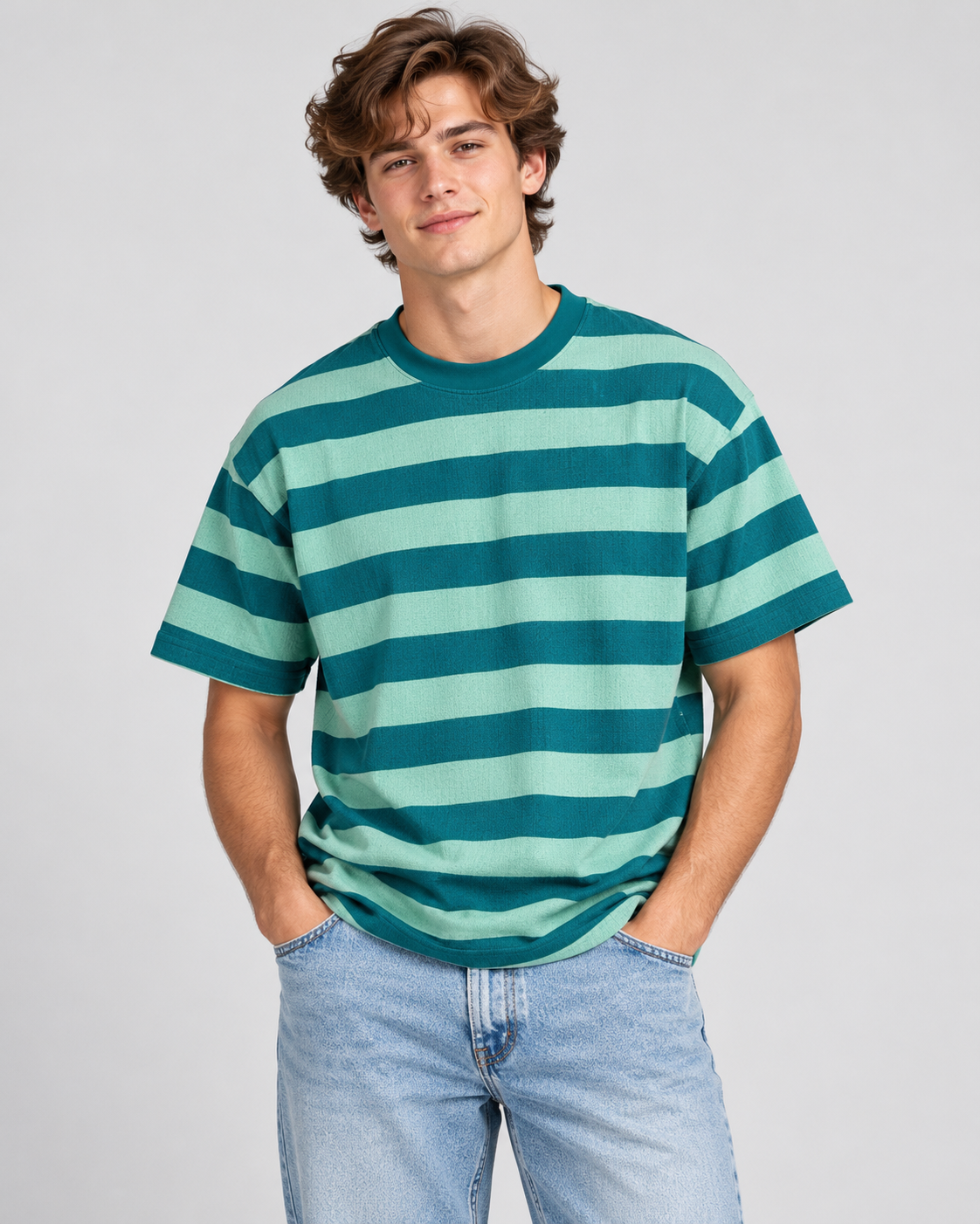 TheRetroTee Vintage Christmas Winter Stripe Eco Oversized Striped Ringer T-Shirt