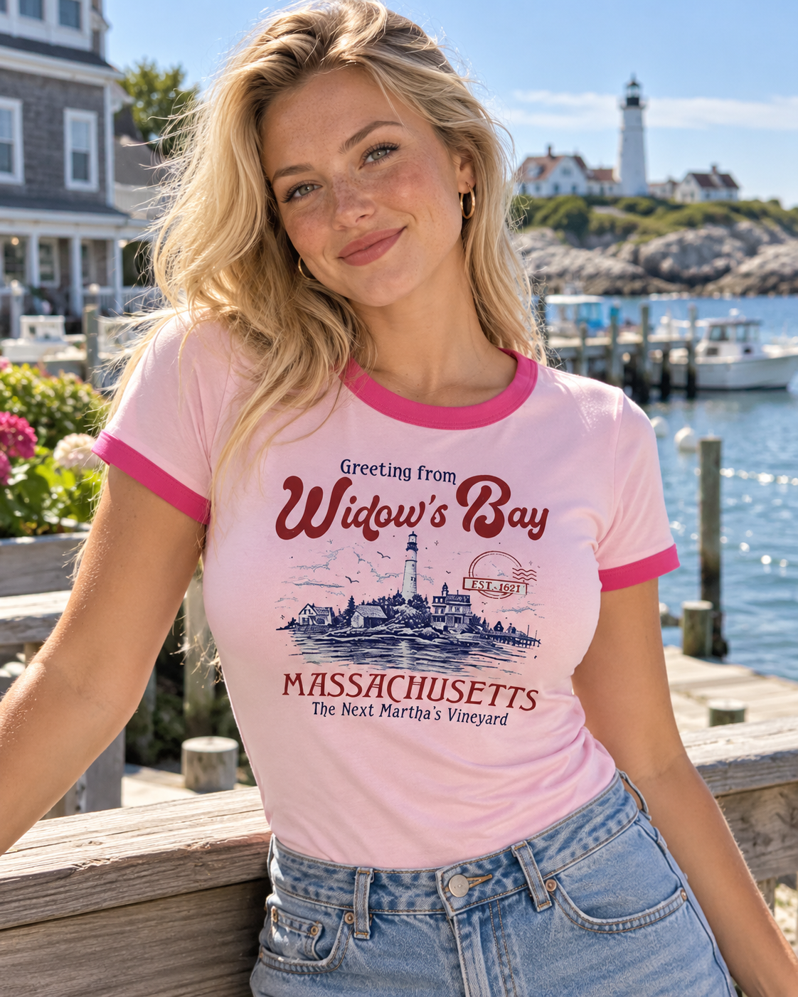 TheRetroTee Getting On Widow’s Bay 1980s Women's Ringer T-Shirt