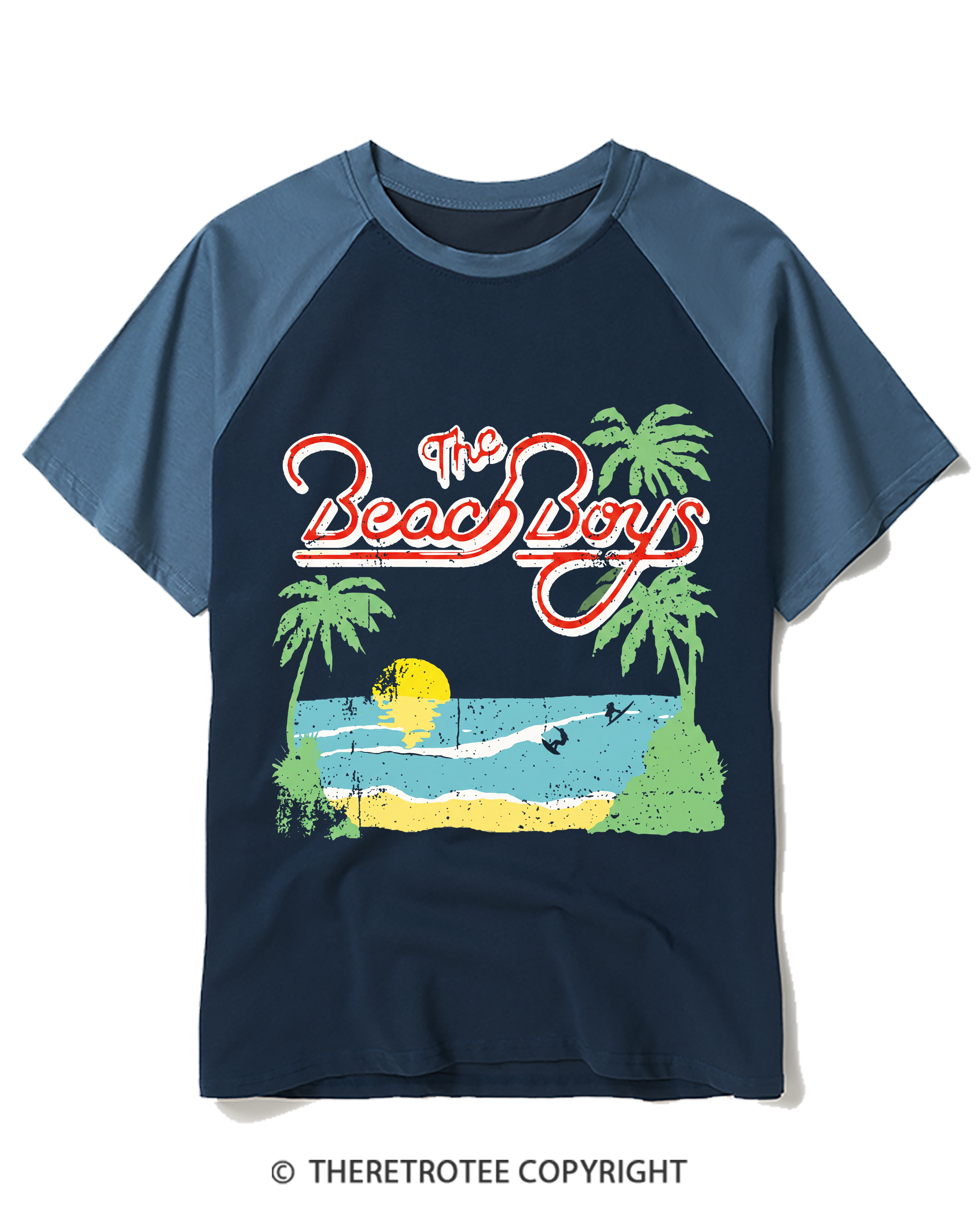 TheRetroTee The Beach Boys Vintage Surf Raglan Baseball T-Shirt